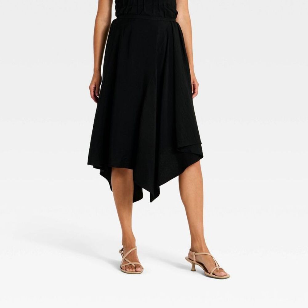 Women's Asymmetrical Hem Midi Skirt - Blue XS